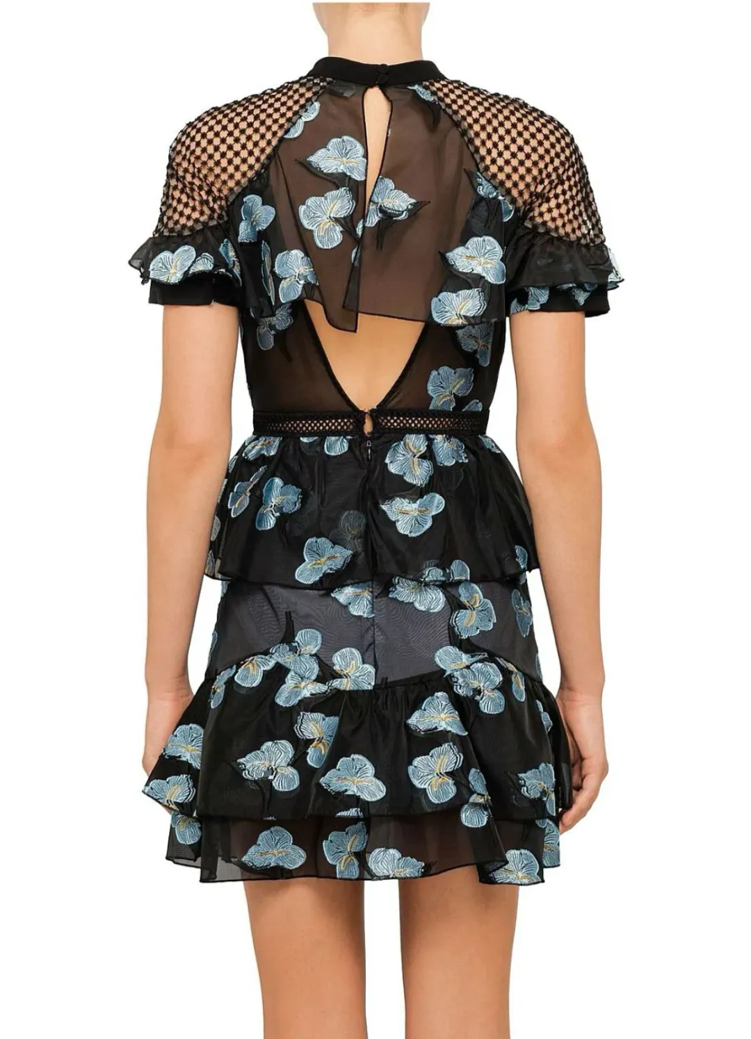 Self Portrait Fil Coupe Open Back Cape Mini Dress for rent on The Volte - main image