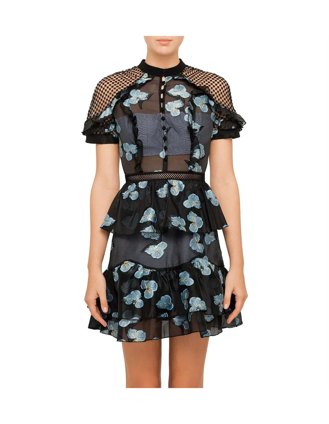 Self Portrait Fil Coupe Open Back Cape Mini Dress for rent on The Volte - main image