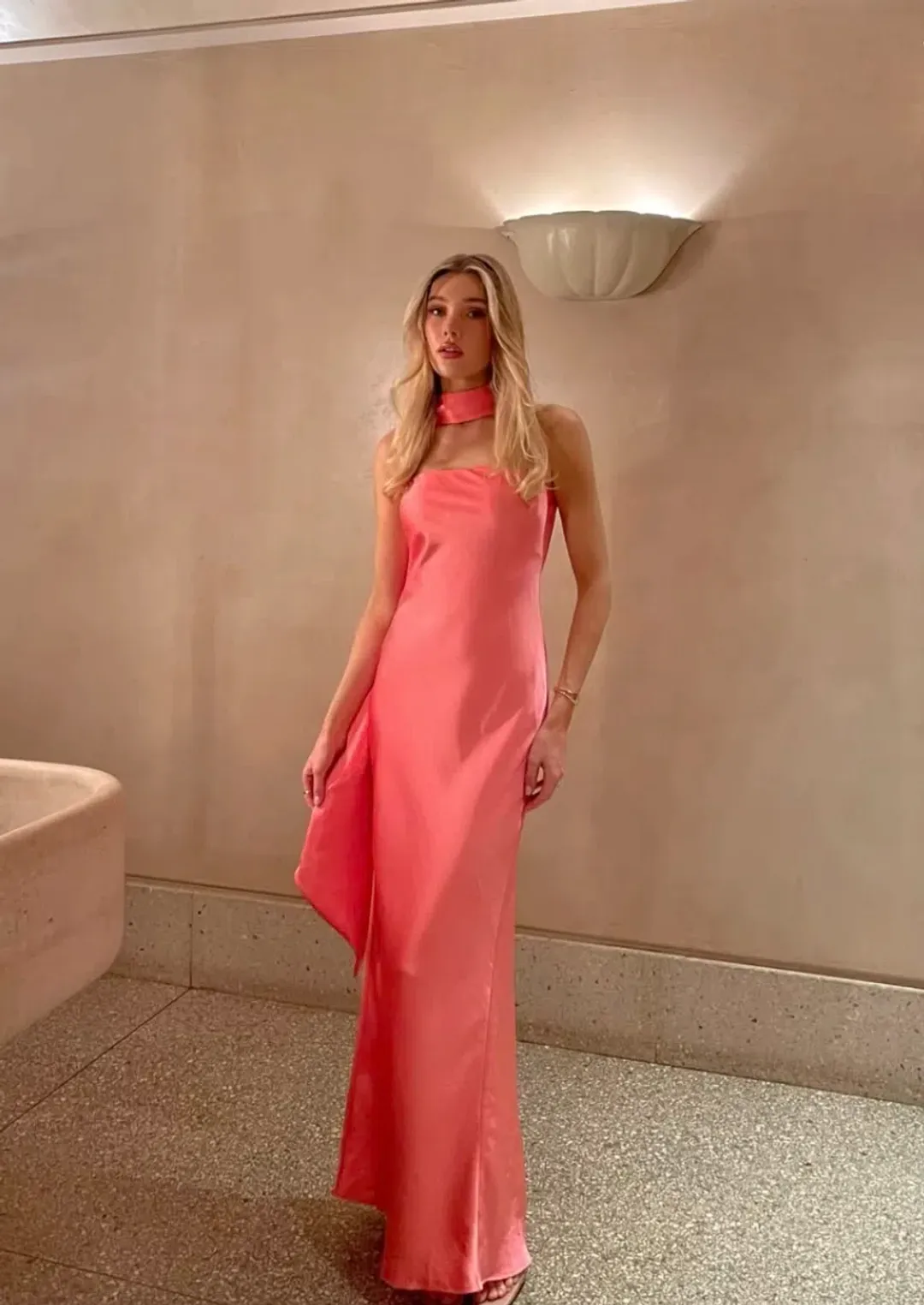 MISHA Lilia Sash Neck Maxi Coral Size 10 for rent on The Volte - main image