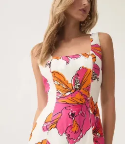 Aje Flourish Midi Dress Vivid Hibiscus Size 8 for rent on The Volte - image 3