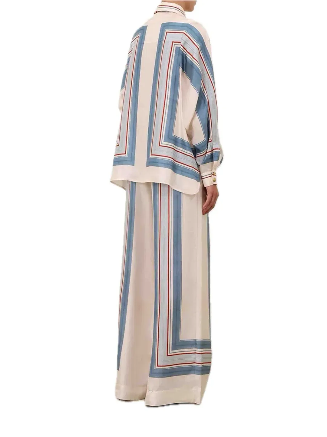 Zimmermann Relaxed Scarf Shirt and Pant Set in Ticking Stripe Size 6/8 (OP) for rent on The Volte - main image