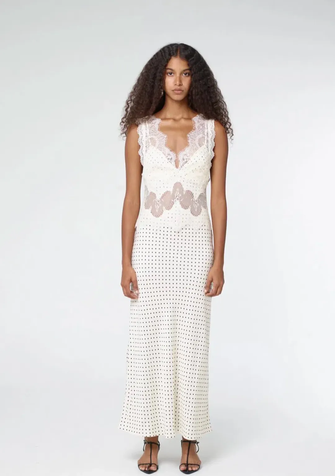 Third Form - VISIONS LACE DEEP V MAXI DRESS | CREAM POLKA DOT for rent on The Volte - main image