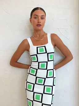 By Johnny Lipari Midi Knit Dress Size Small (8) Green Squares for rent on The Volte - image 4