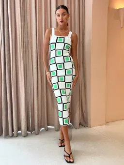 By Johnny Lipari Midi Knit Dress Size Small (8) Green Squares for rent on The Volte - image 7