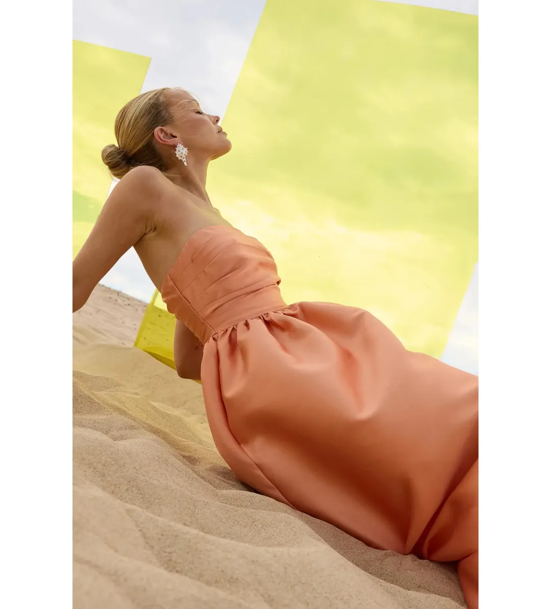 Pasduchas Pippa Strapless Midi Dress Sunset Size AU 10 for rent on The Volte - main image