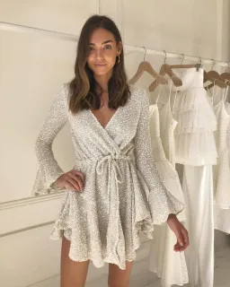 Shona Joy Hayes Mini Boucle Wrap Dress White Size 8 for rent on The Volte - image 1