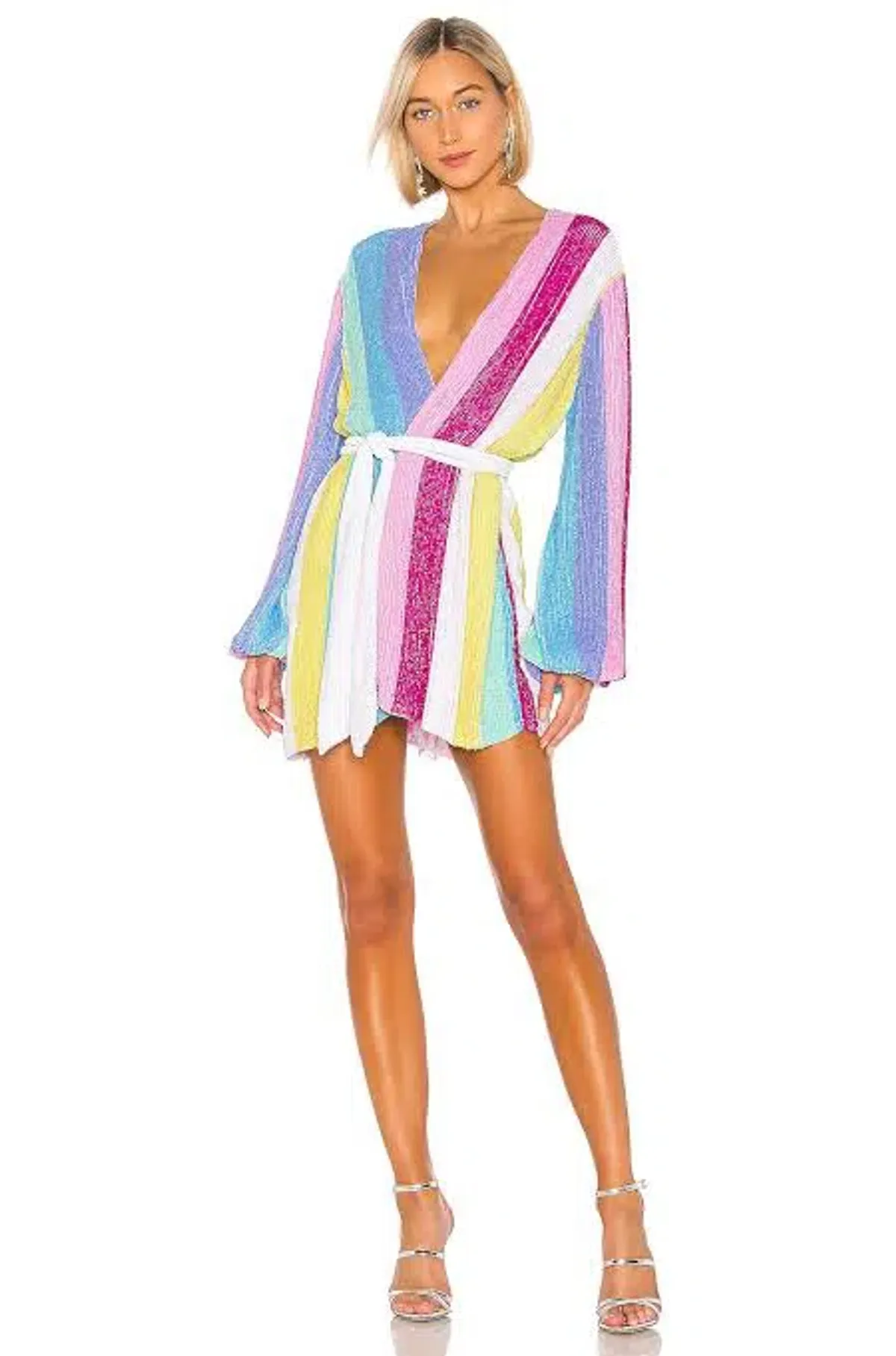 Retrofete Gabrielle Robe Sequin Dress Size Small S Unicorn Stripe Rainbow for rent on The Volte - main image