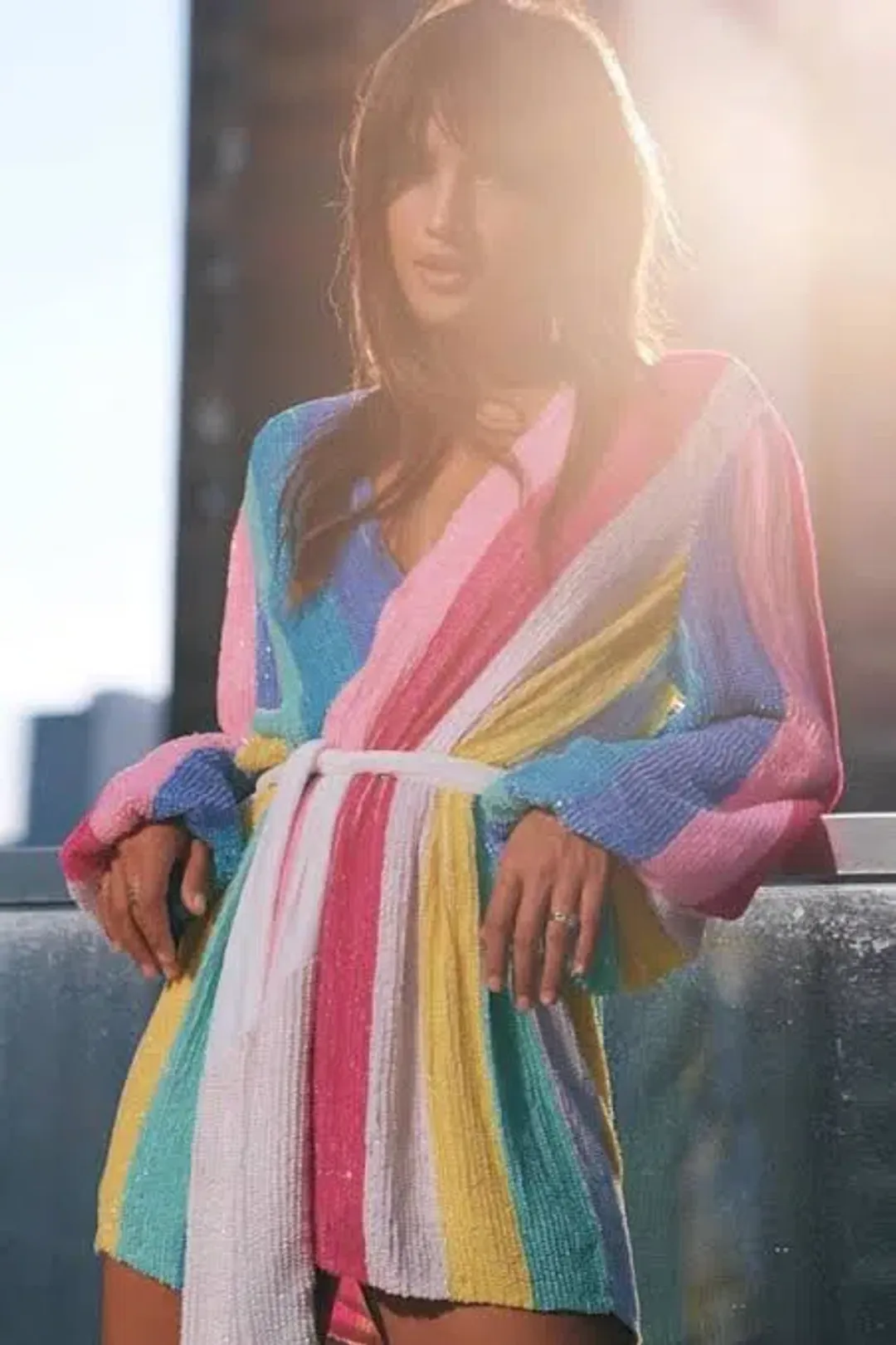 Retrofete Gabrielle Robe Sequin Dress Size Small S Unicorn Stripe Rainbow for rent on The Volte - main image