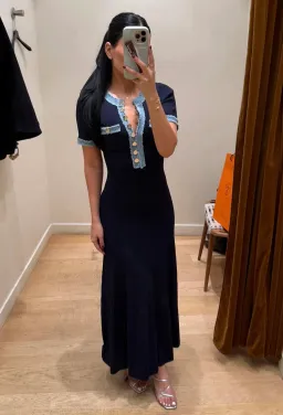 Sandro - Knit and Denim Midi Dress - Navy  for rent on The Volte - image 1