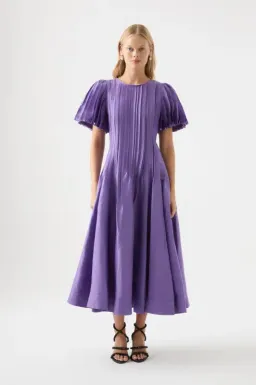 Aje Nova Pleated Midi Dress in Deep Violet Size AU 14  for rent on The Volte - image 3