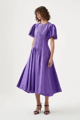 Aje Nova Pleated Midi Dress in Deep Violet Size AU 14  for rent on The Volte - image 1