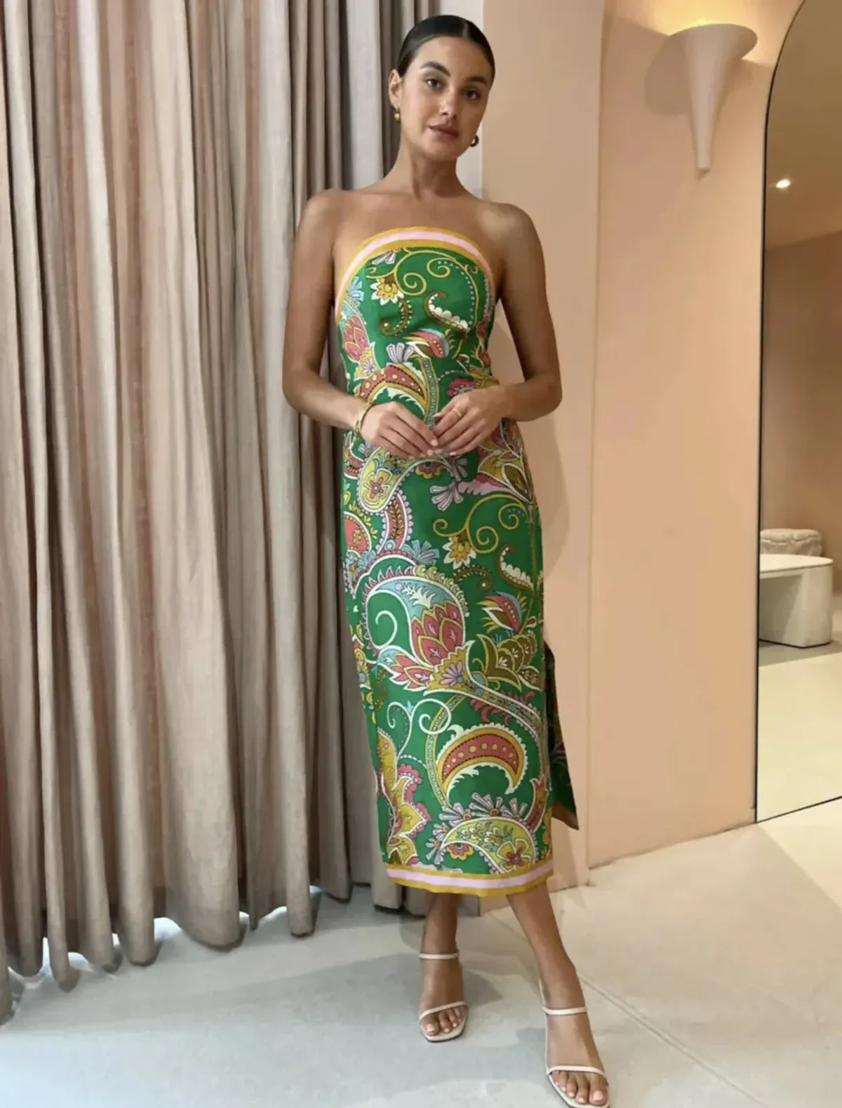 Alemais Marion Bodice Strapless Dress in Green Paisley Size 14  for rent on The Volte - main image