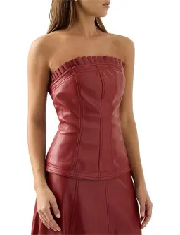  Aje Stanhope Vegan Leather Corset Top Burgundy Size AU 6 / XS for rent on The Volte - image 3