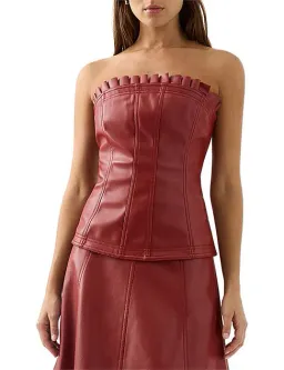 Aje Stanhope Vegan Leather Corset Top Burgundy Size AU 6 / XS for rent on The Volte - image 1