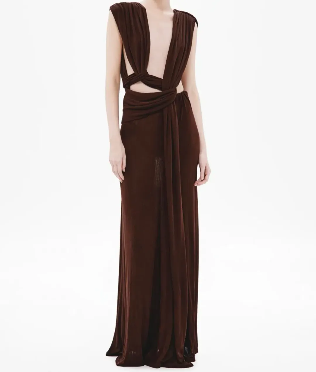 Misha The 'Naomi' Draped Rib Dress Chocolate for rent on The Volte - main image