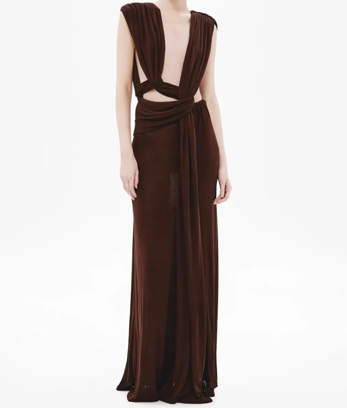 Misha The 'Naomi' Draped Rib Dress Chocolate for rent on The Volte - main image