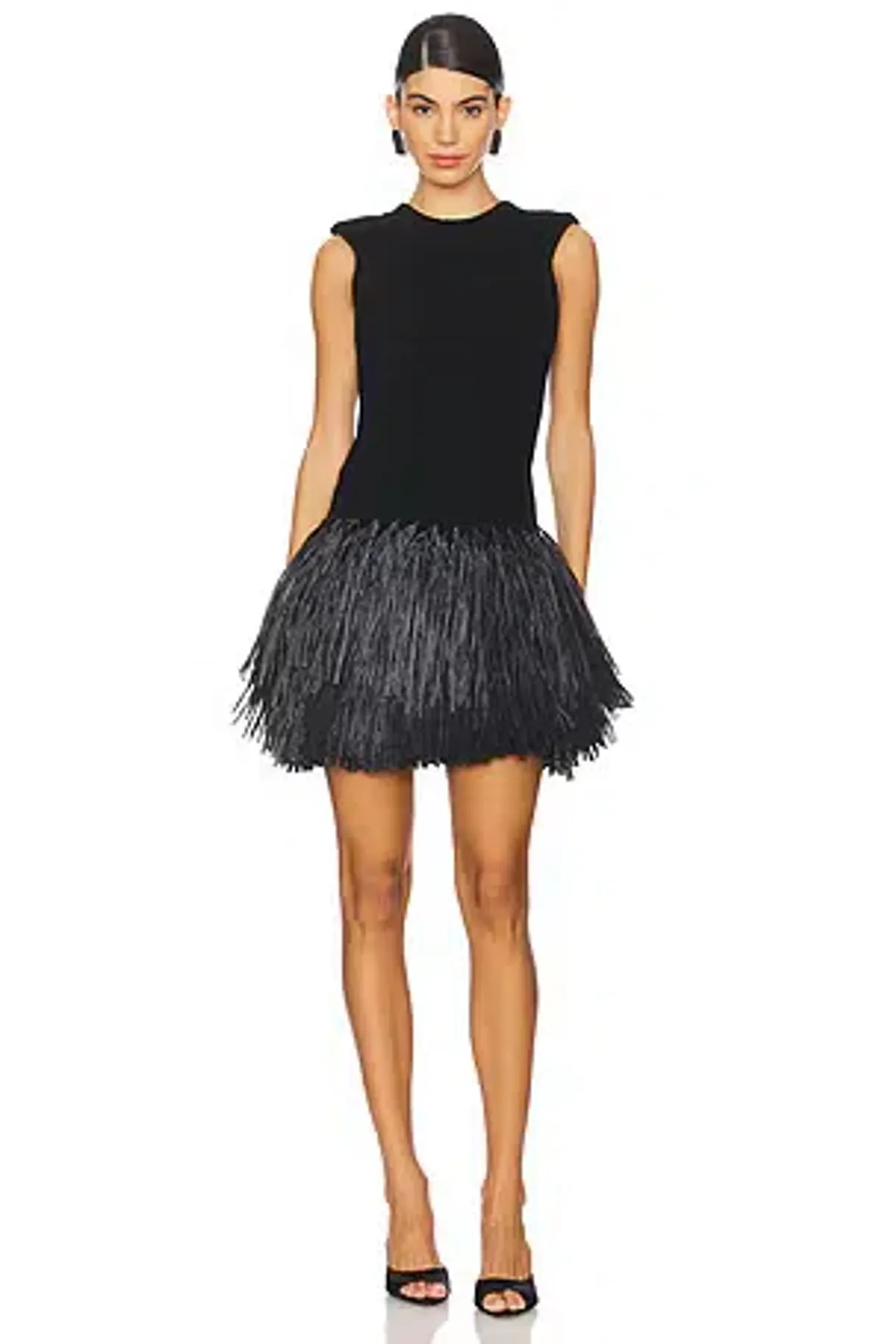 Aje Rushes Raffia Black Mini Dress Size XXS Stretchy Knit for rent on The Volte - main image