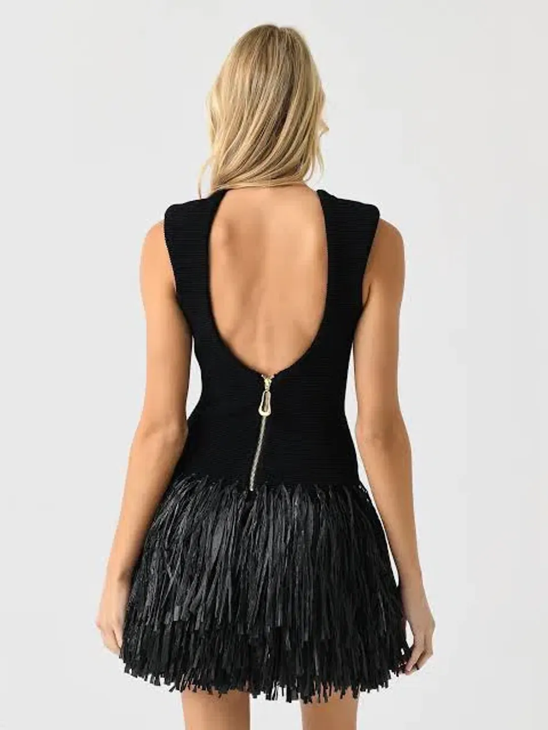 Aje Rushes Raffia Black Mini Dress Size XXS Stretchy Knit for rent on The Volte - main image