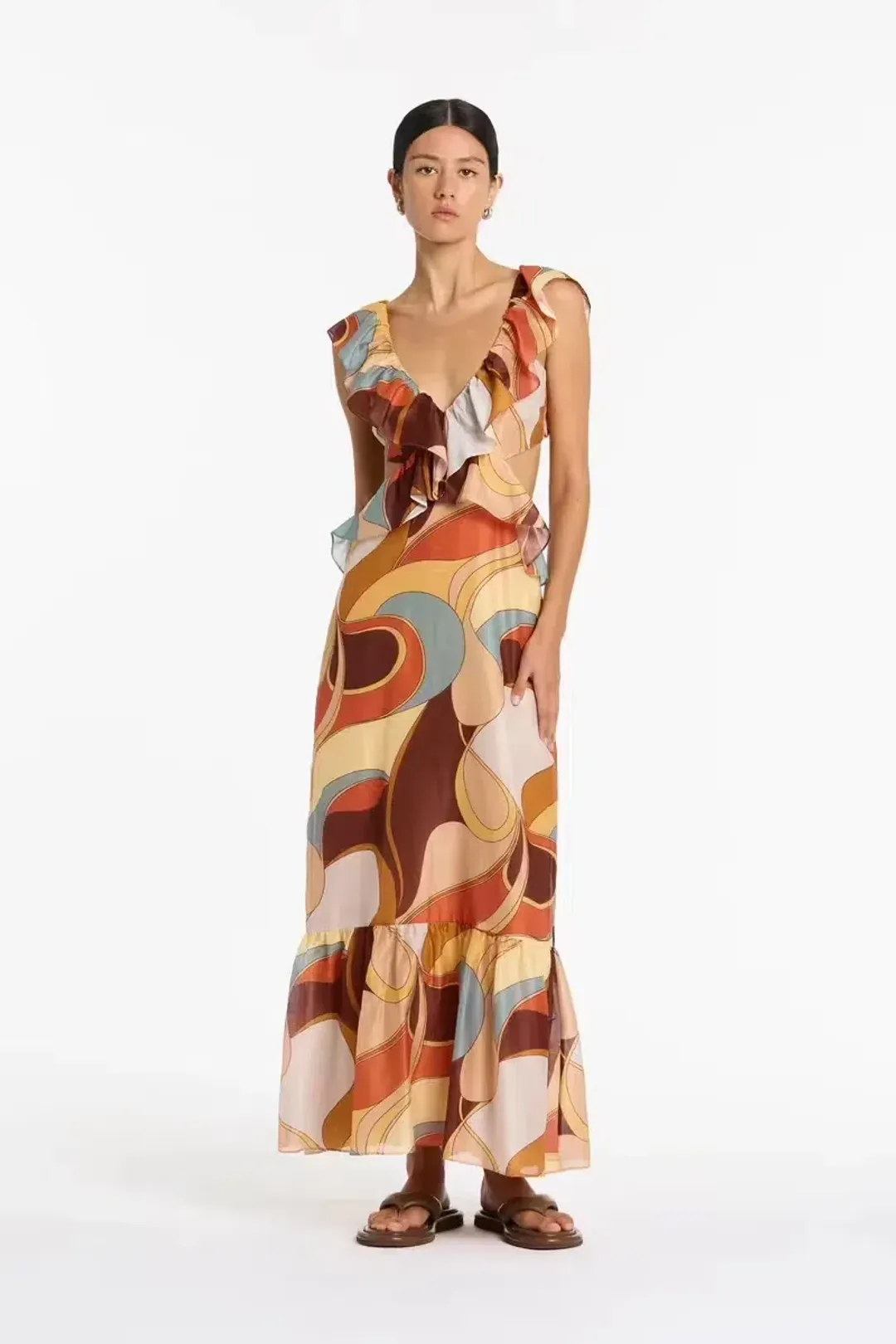 SIR. Vista Frill Midi Dress in Vista Print - Size 1 (AU 8) for rent on The Volte - main image