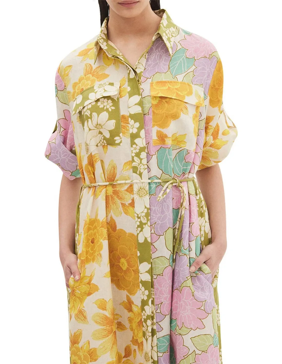 Elora Patchwork Shirt Dress for rent on The Volte - main image