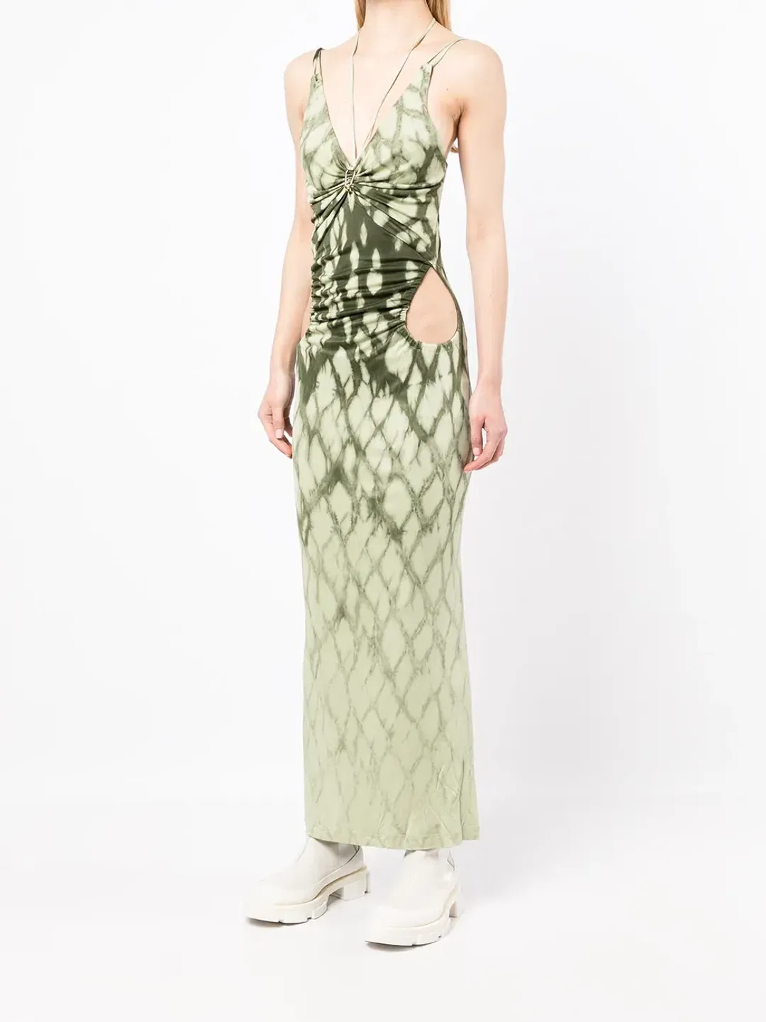 Dion Lee Shibori Gather Link Dress in Moss Size 10 for rent on The Volte - main image