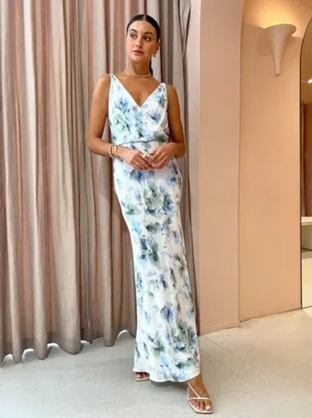 BEC & BRIDGE CORRINE V MAXI DRESS IN WATERCOLOUR FLORAL Size 8 for rent on The Volte - main image