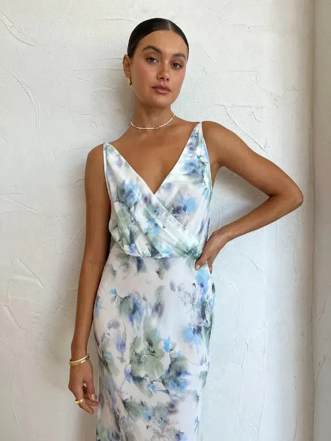 BEC & BRIDGE CORRINE V MAXI DRESS IN WATERCOLOUR FLORAL Size 8 for rent on The Volte - main image