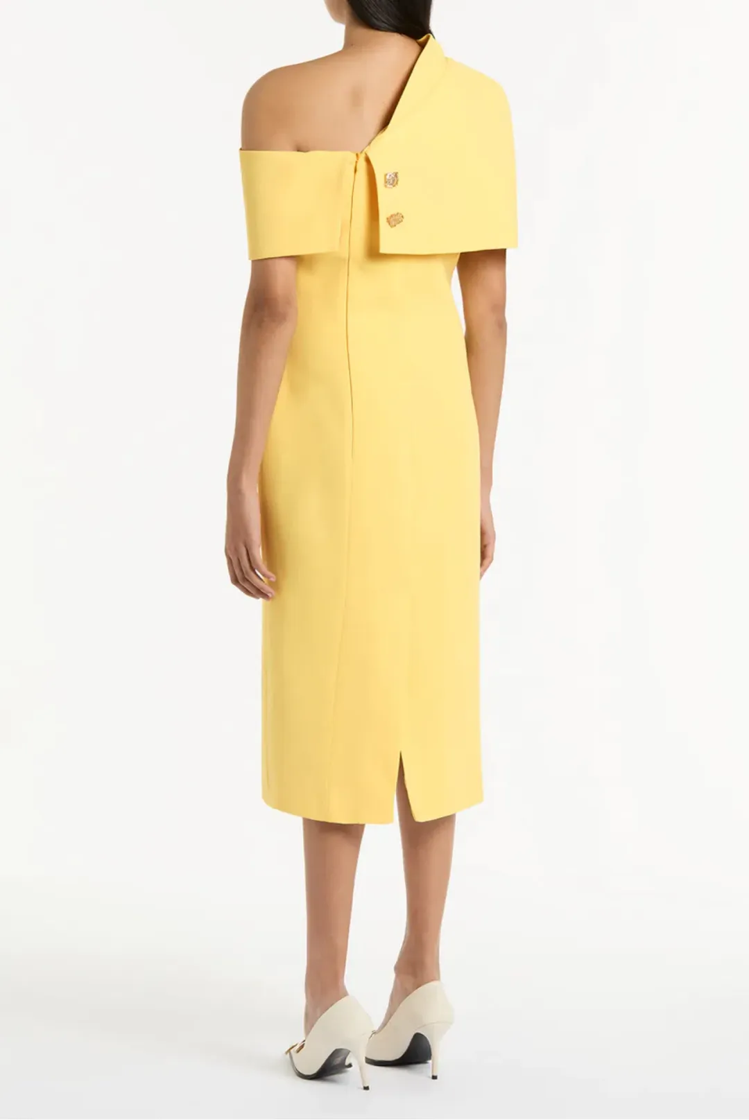 Butter crepe draped collar dress for rent on The Volte - main image