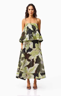 Elliatt Elysia Tiered Gown in Black & Green Floral  Size 8 for rent on The Volte - image 1
