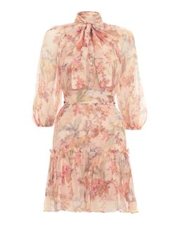 Zimmermann Espionage Neck Tie Mini Dress Iris Floral Size 6 for rent on The Volte - image 4