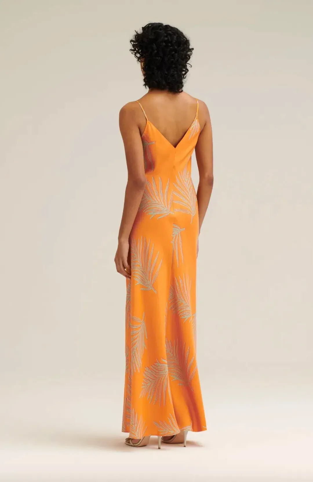 Silk Twill Feather Leaf Slip Dress Orange for rent on The Volte - main image