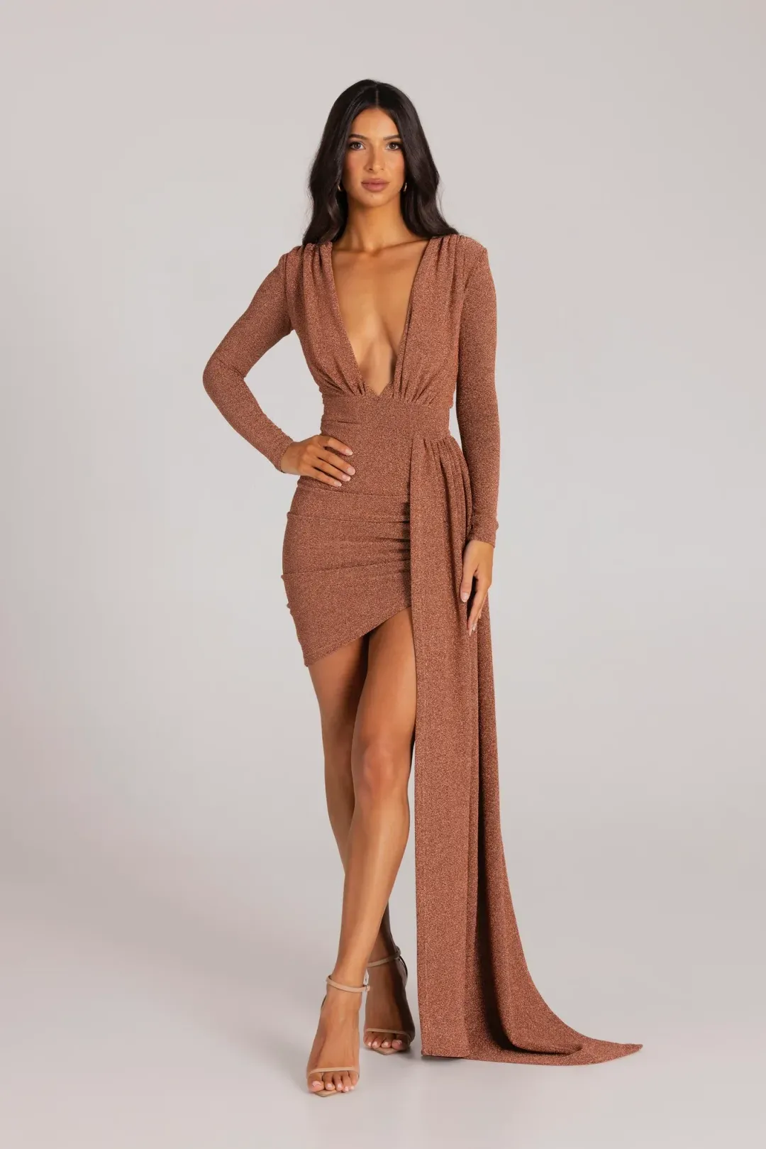 Mariya Bronze Gold Foil Dress for rent on The Volte - main image