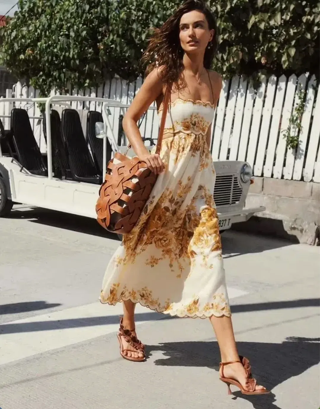 Zimmermann Aliane Scallop Midi Dress Amber Floral Size 8 for rent on The Volte - main image