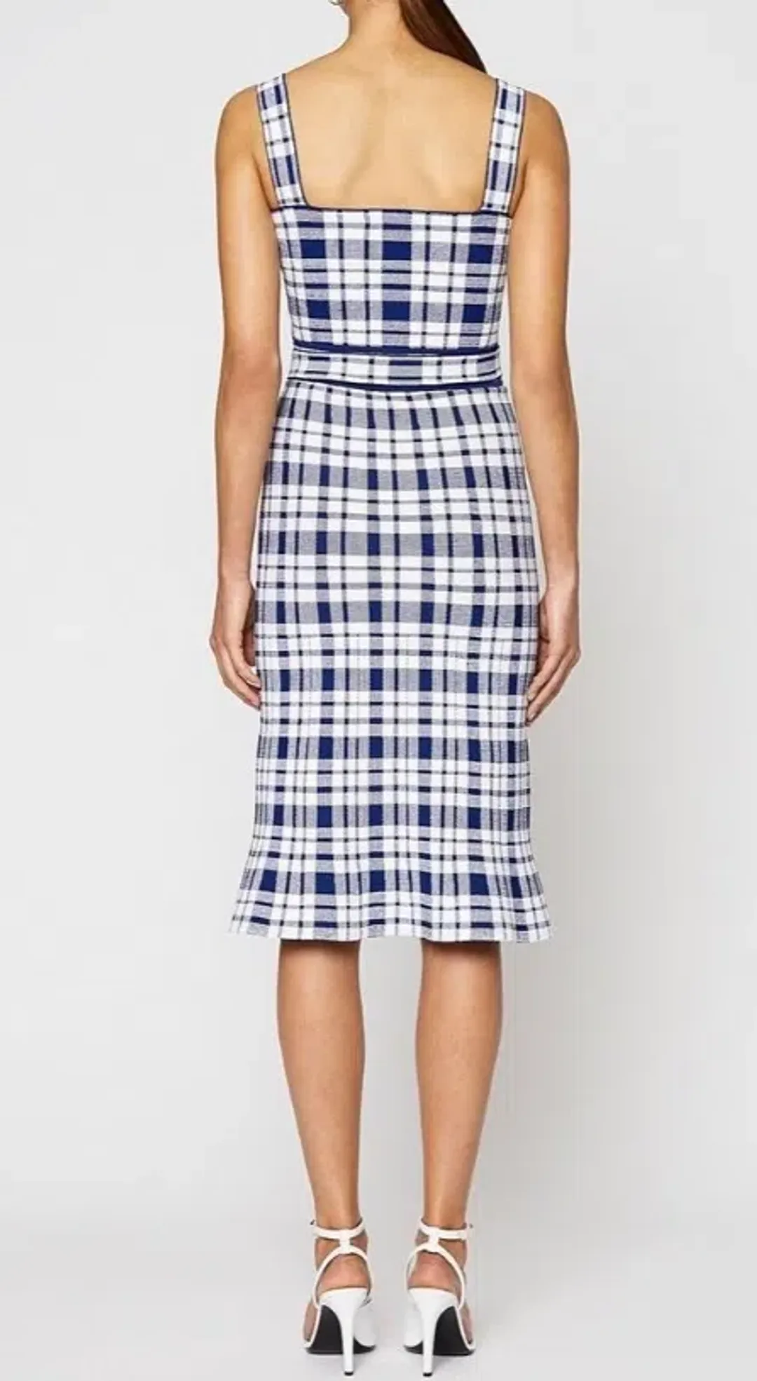 Crepe Knit Check Dress Blue Print for rent on The Volte - main image