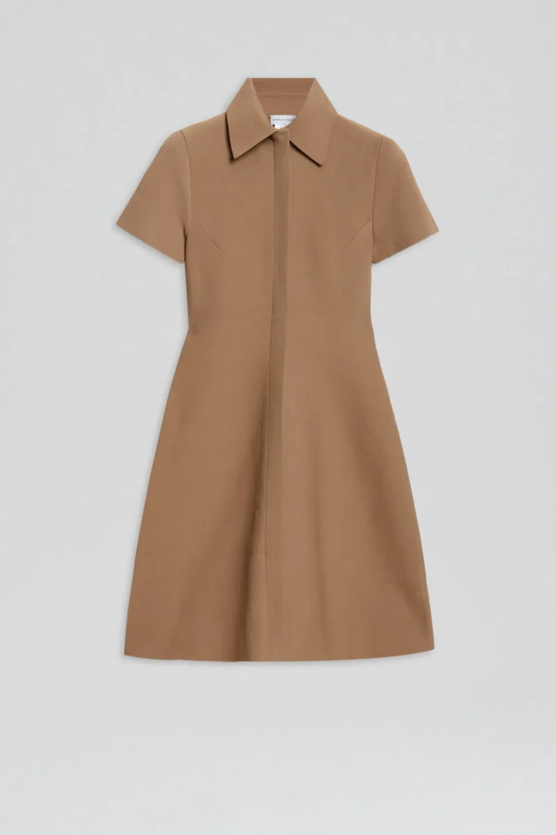 Crepe Knit Zip Shirt Mini Dress Camel for rent on The Volte - main image