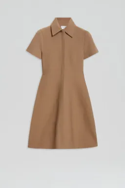 Crepe Knit Zip Shirt Mini Dress Camel for rent on The Volte - image 4