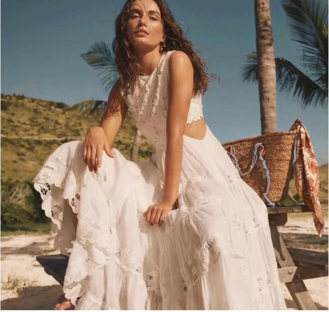 Zimmermann White Linen Cut-out Cassia Sleeveless Midi Dress size 6 for rent on The Volte - main image