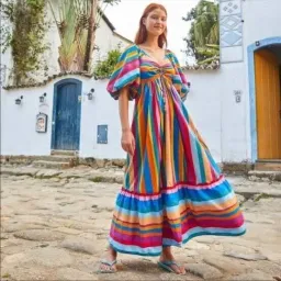 BNWT FARM RIO Maxi Dress Rainbow Stripe s L, 12-14 AU, 44-46 EU RRP $499AU for rent on The Volte - image 1