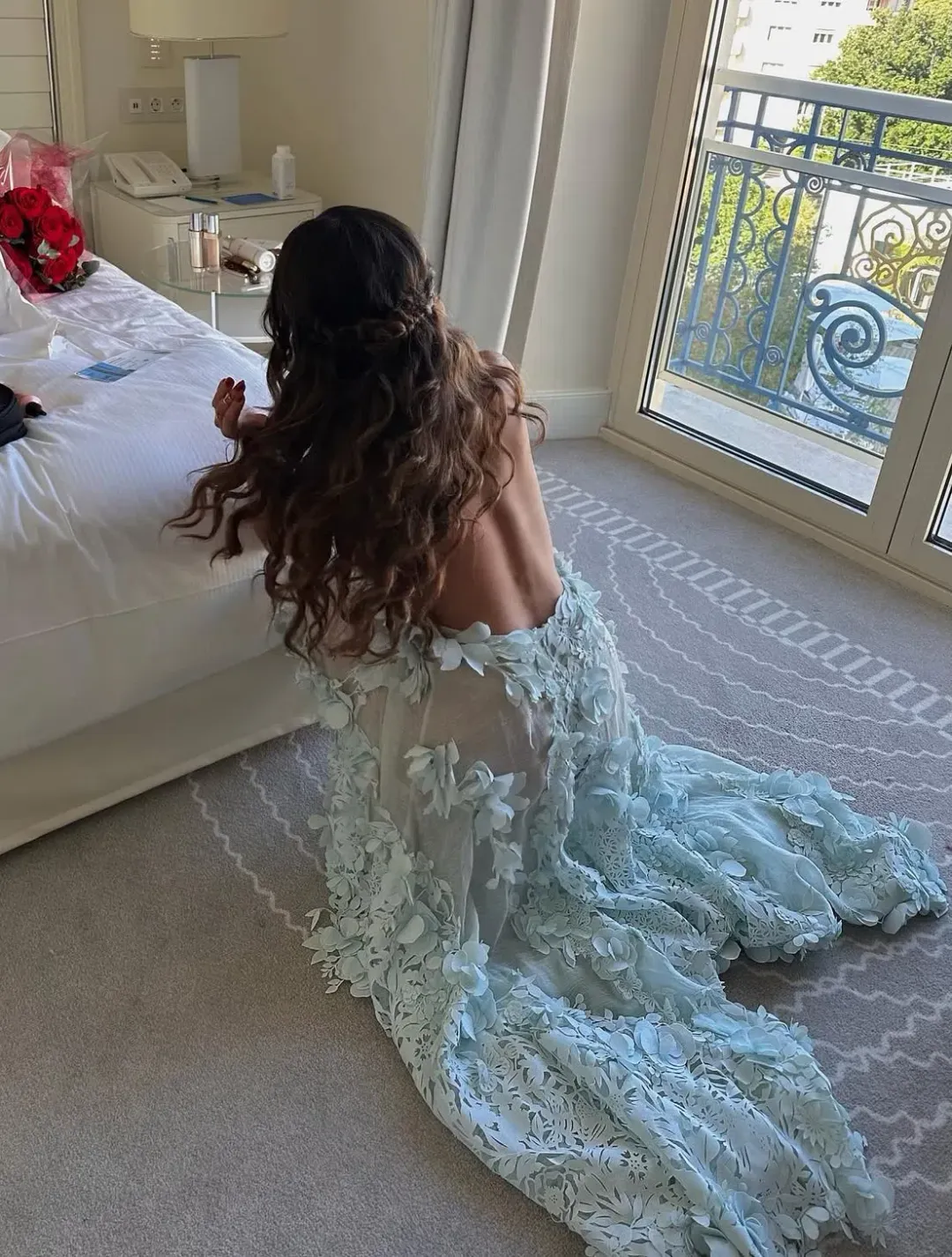 ZIMMERMANN NATURA LASERCUT HALTER DRESS ICE BLUE SIZE 0 for rent on The Volte - main image