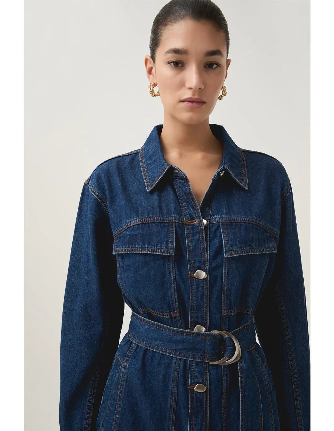 Aje Neo Midi Denim Dress Washed Indigo Size 8 for rent on The Volte - main image