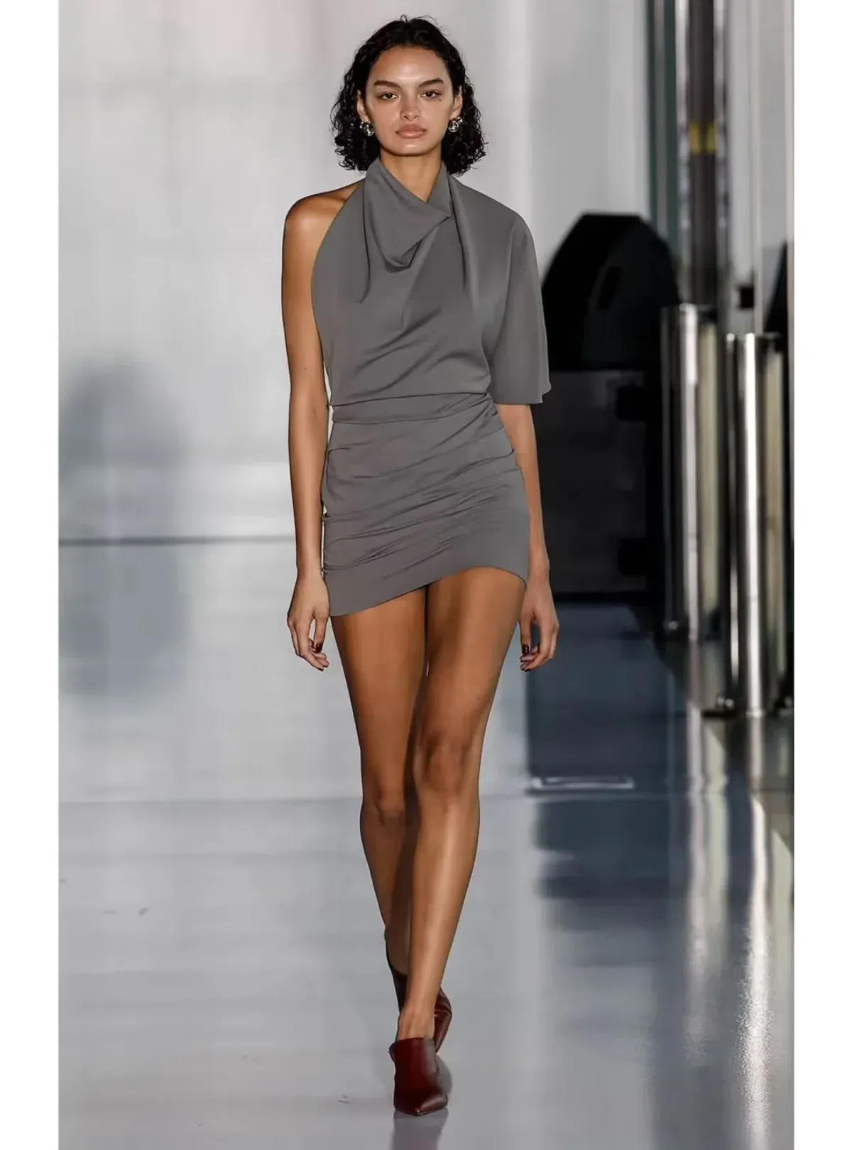Bec & Bridge Sanja Asym Mini Dress in Elephant Grey for rent on The Volte - main image