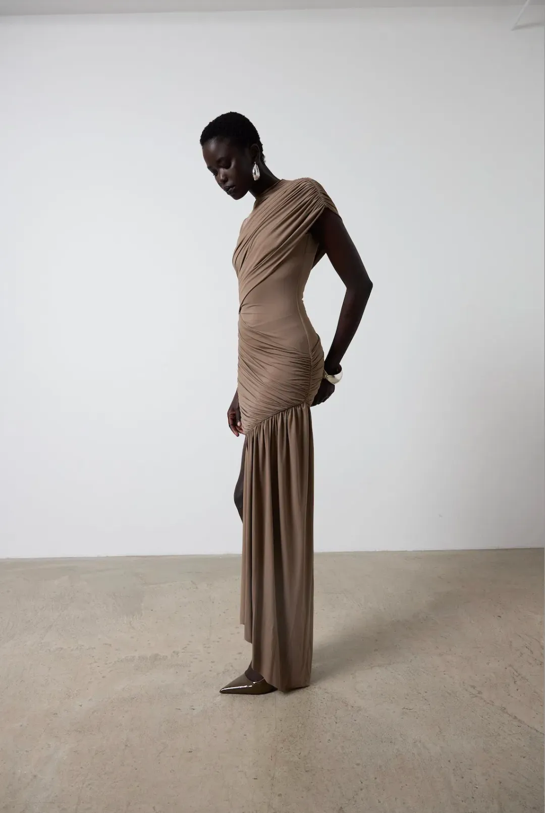 De La Vali Ravenna Mini Dress in Taupe Size AU 10 for rent on The Volte - main image