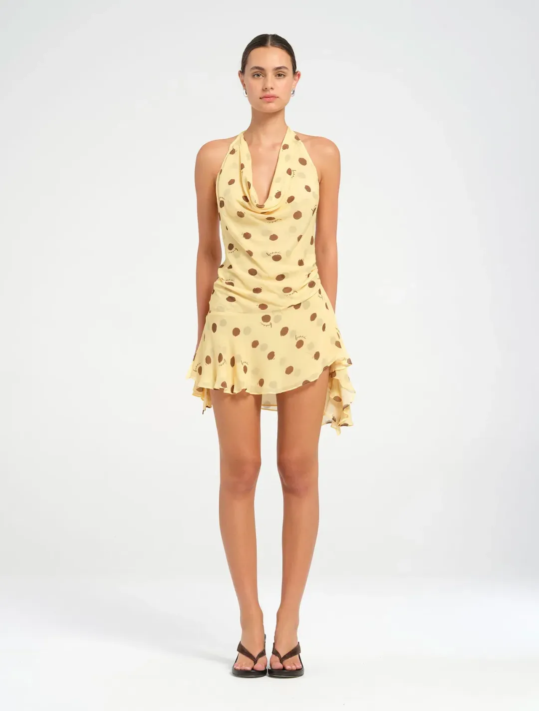 Benni Harlow Halter Mini Dress in Butter Spot Size AU 8 for rent on The Volte - main image