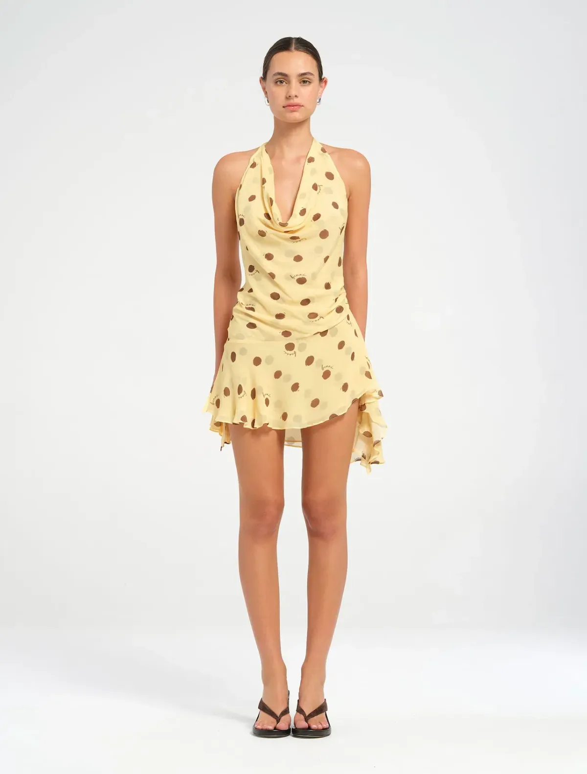 Benni Harlow Halter Mini Dress in Butter Spot Size AU 8 for rent on The Volte - main image