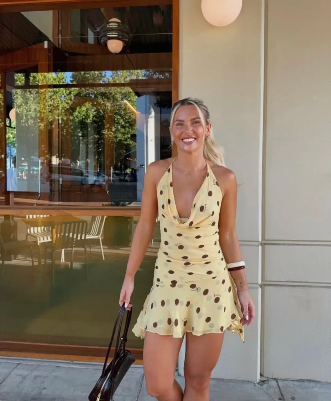 Benni Harlow Halter Dress / Yellow polka / Size 12 for rent on The Volte - main image