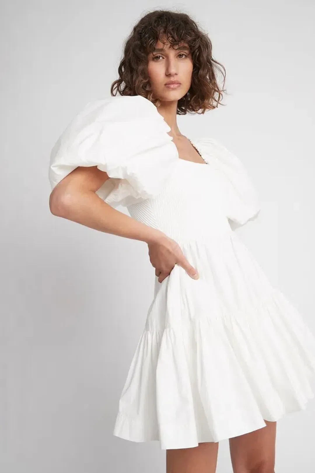 Aje Casa Puff Sleeve Mini Dress in Ivory Size AU 6 / XS for rent on The Volte - main image