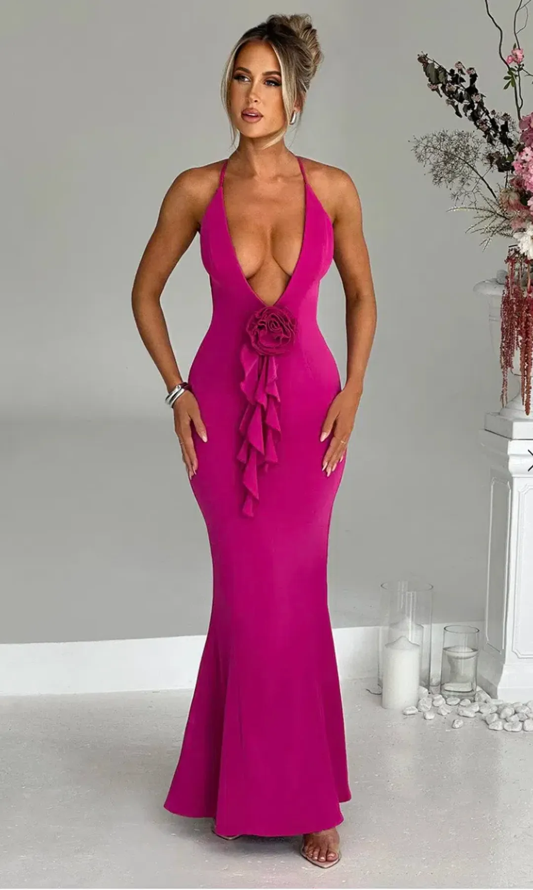 Constantina Maxi Dress Hot Pink for rent on The Volte - main image