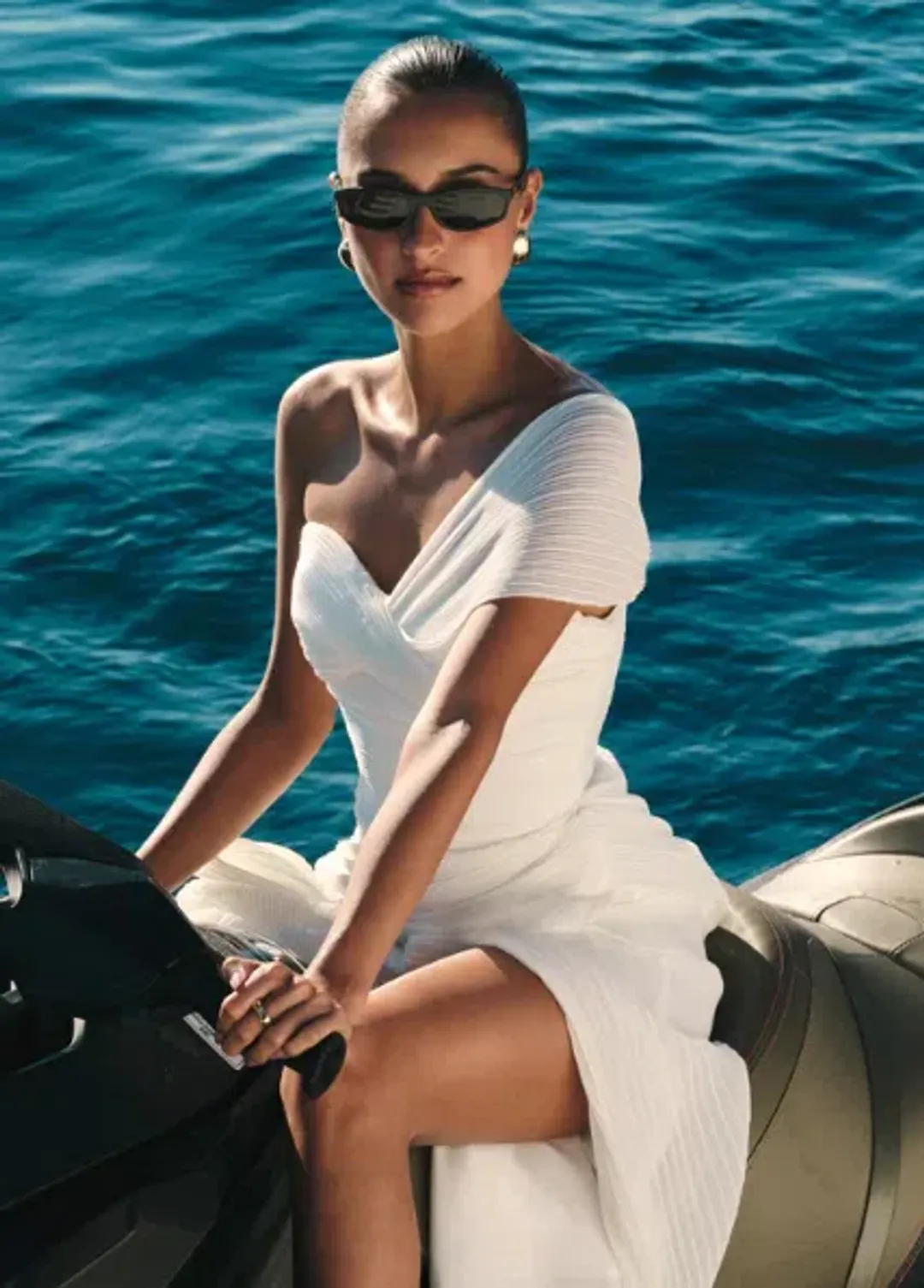 Meshki White Shirred Chiffon Maxi Dress for rent on The Volte - main image