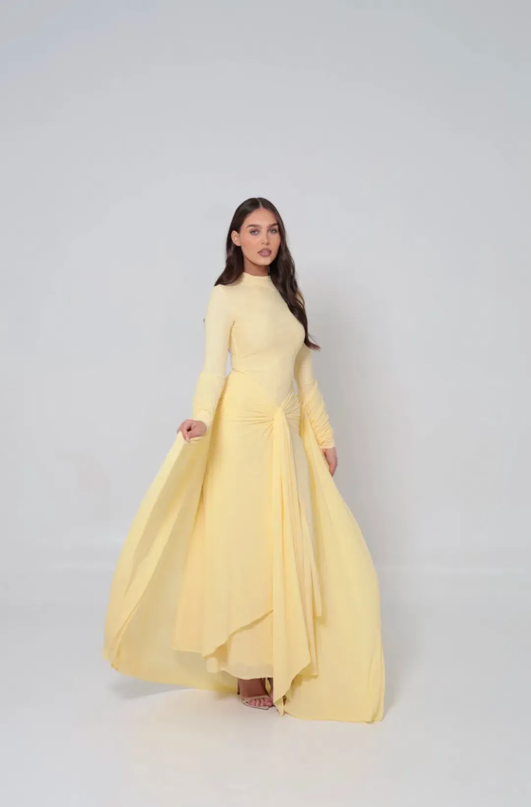 Alaía Muse Azalea Cape Dress in Yellow Size S / AU 8 for rent on The Volte - main image