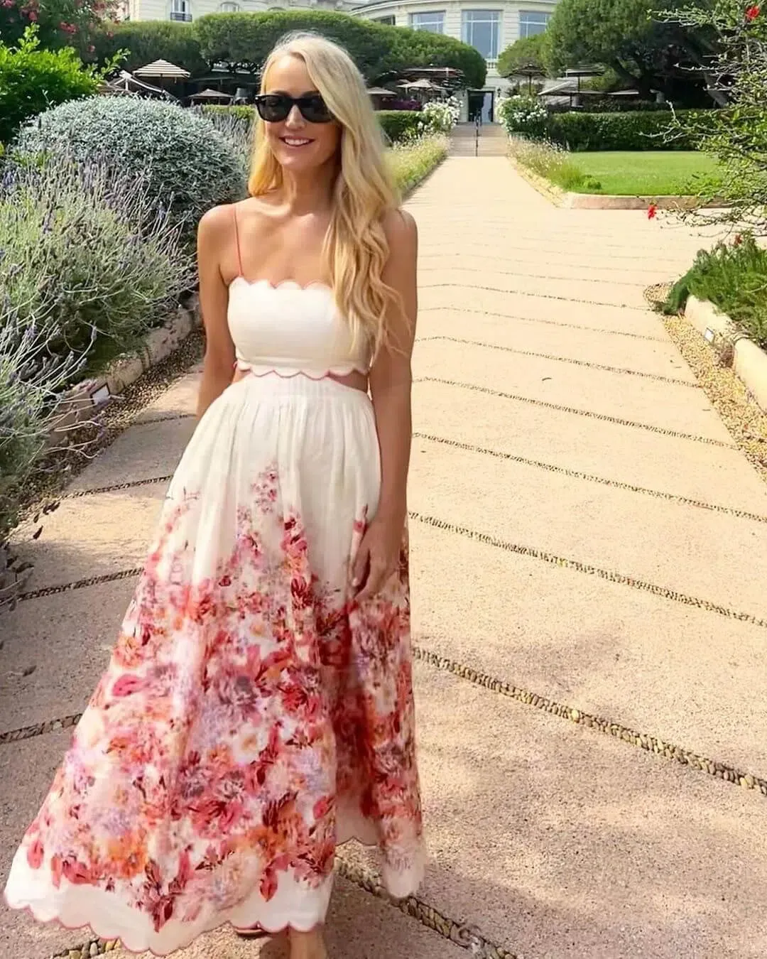 Zimmermann Devi Scallop Midi Dress in Cream Floral Size 4 / AU 16 for rent on The Volte - main image